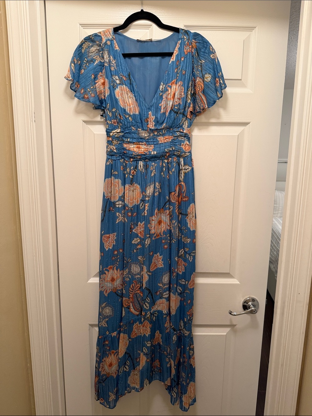 Ramy Brook Blue Floral V-Neck Maxi Dress xxs